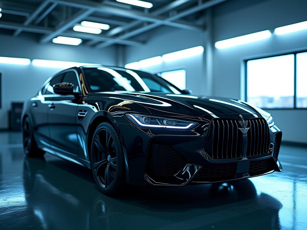 Mobil hitam mengkilap setelah dicuci di Pulau Kilau